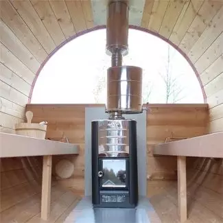 Sauna med brændeovn med glasdør - samlet